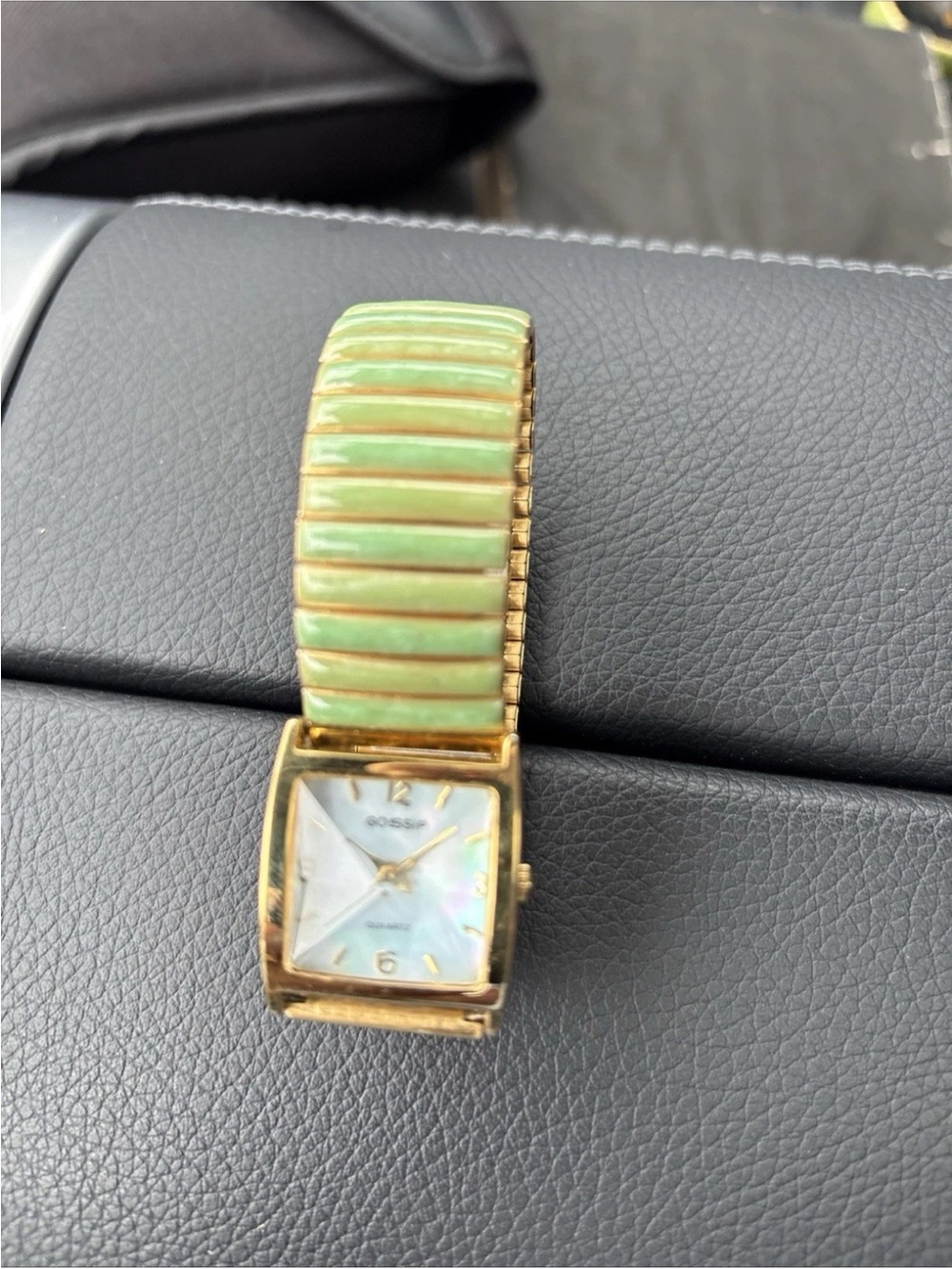 Gossip Gold-Tone Watch with Mint Green Stretch Band-Needs Battery